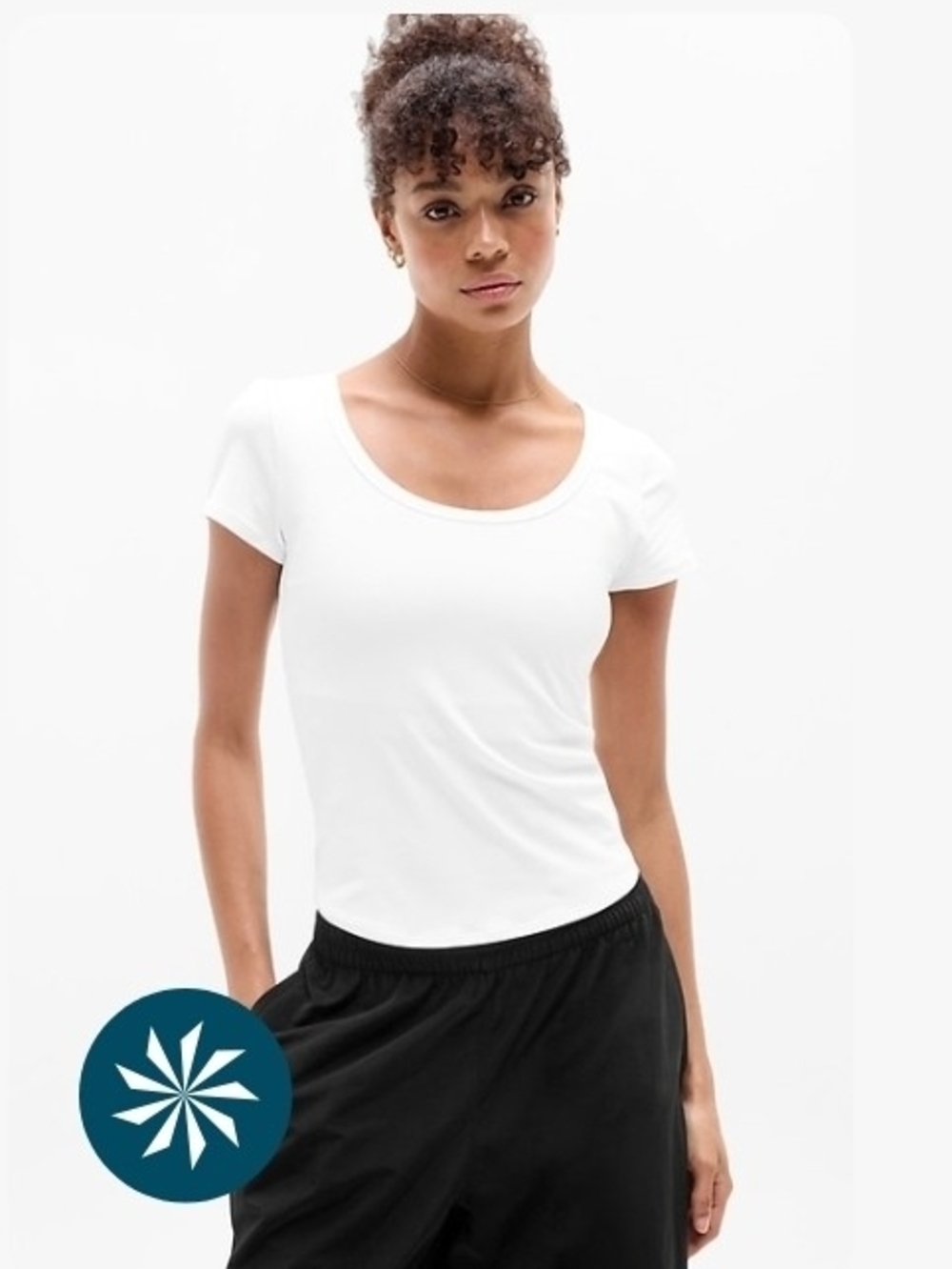 Athleta White Signature Ribbed Scoop-Neck Short Sleeve Tee
